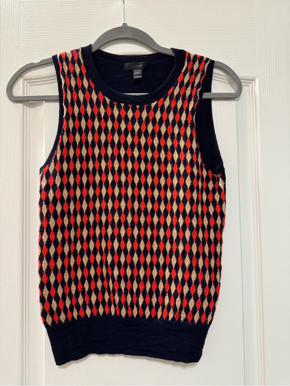 J.Crew Argyle Knit Sweater Vest, Women’s size Small, 100% Merino Wool
